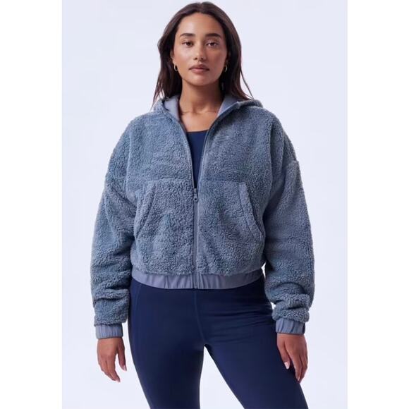 Girlfriend Collective Ocean Recycled Fleece Bomber Jacket Large Full-Zip Plush - Picture 1 of 8